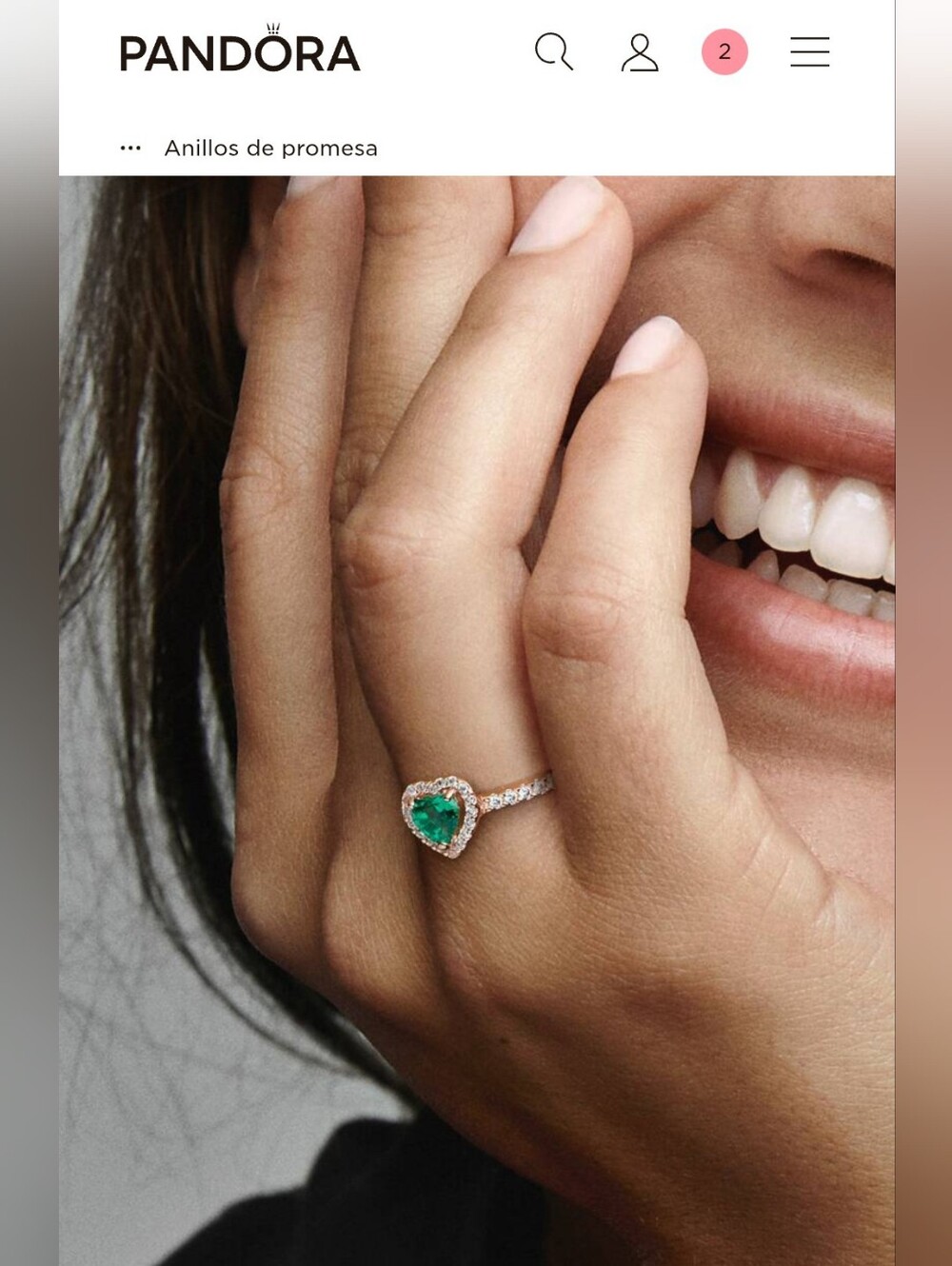 Pandora Rose Gold Heart Ring with Emerald Green Center - Picture 4 of 6